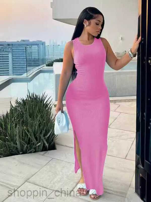 Basic Casual Women Dresses Women's Commuter Style Long Skirt Sleeveless Round Neck Waist Split Dress