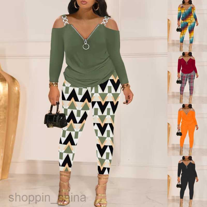 Women's Tracksuits Women's Autumn/Winter New Two Piece Zipper Printed Pants Set for Women Sets