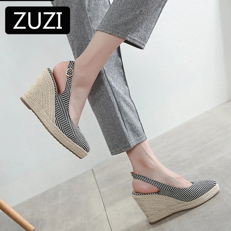 ZUZI High Heel Wedge Shoes Latest Fashion Style Womens Sandals Pointed Toe Slippers Womens High Heels Espadrilles Straw 240612