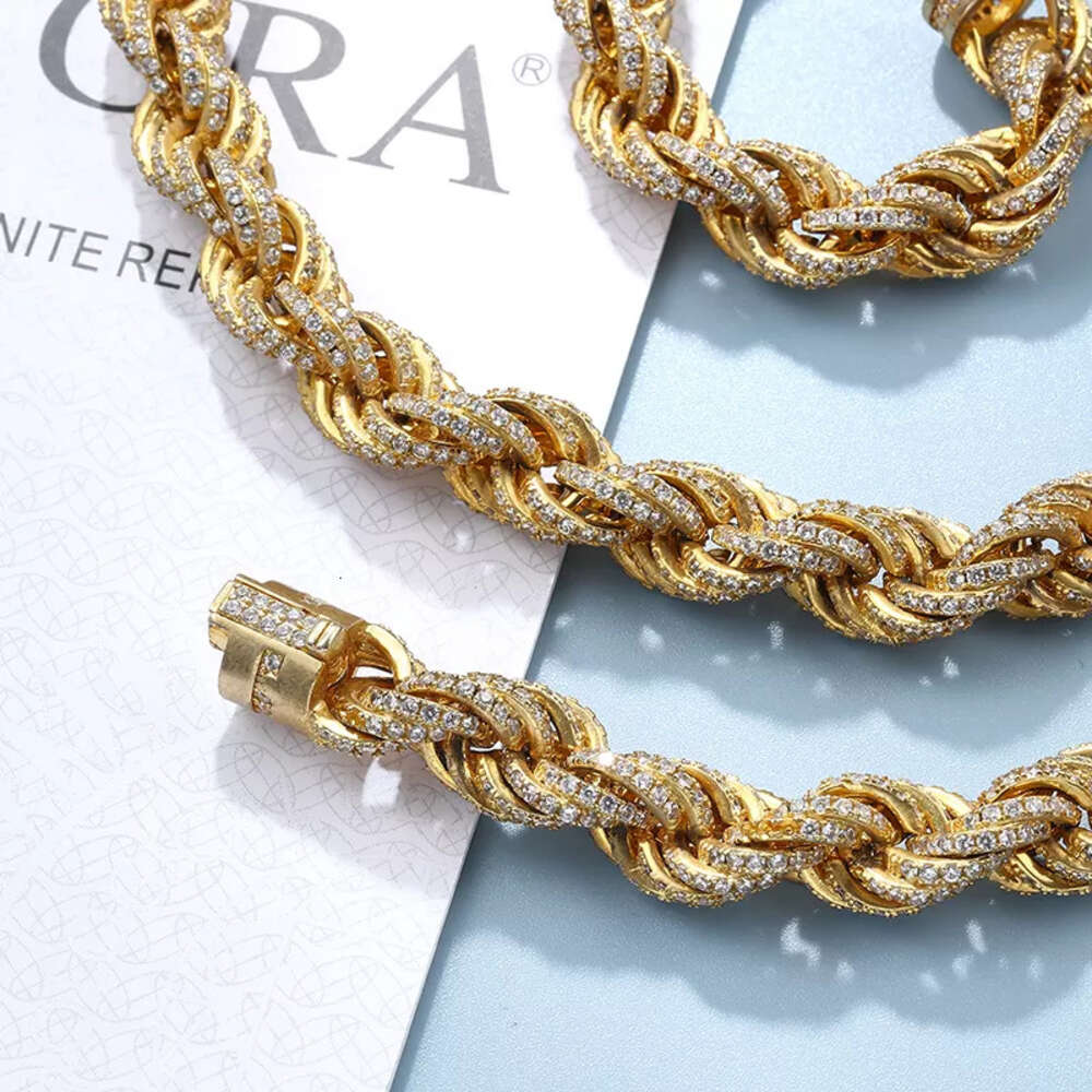 Hiphop Moissanite Icy Jewelry Sier Plated Yellow Gold Dia Cut Rope Chain