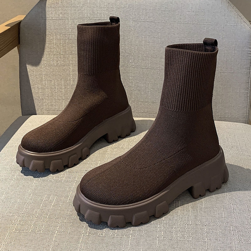 Autumn Winter Women's Martin Boots Thick Sole Casual Style Minimalist Style Round Toe Comfortable Triple Black fashion