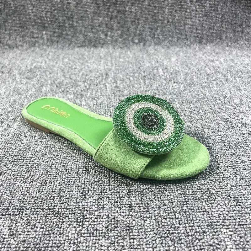 Womens flat sandals rhinestone decoration charming beach sandals 2024 summer outdoor slippers charming casual womens shoes 240612