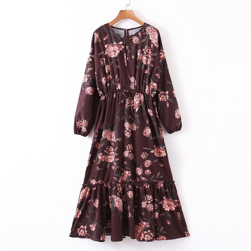 Spring Chic O Neck Dresses Women Fashion Vintage Floral Printed Dress Elegant Ladies Bow Ankle Length Dresses 210520