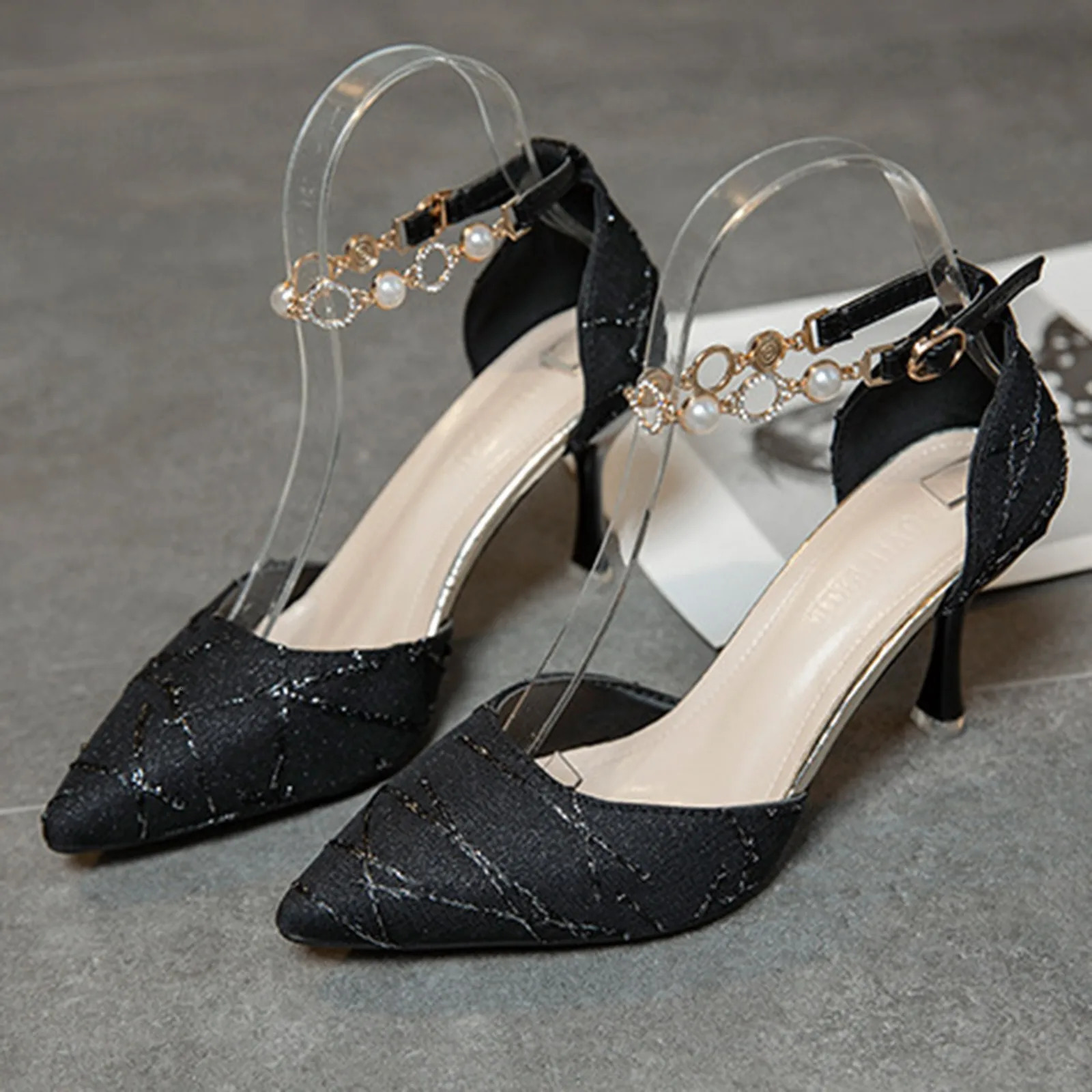 Free delivery for womens breathable lace upper Rhinestone high heels casual sandals elegant womens high heels 240612