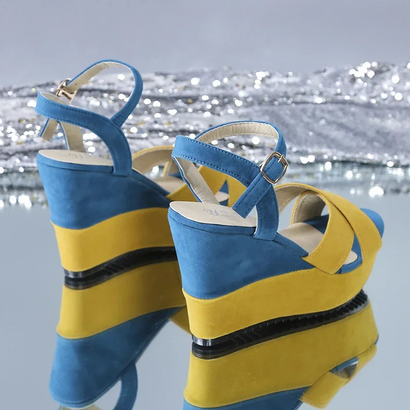 Womens Wedge Sandals Summer Mixed Color Platform Sandals Womens Casual Shoes High Heel Sandals 240612