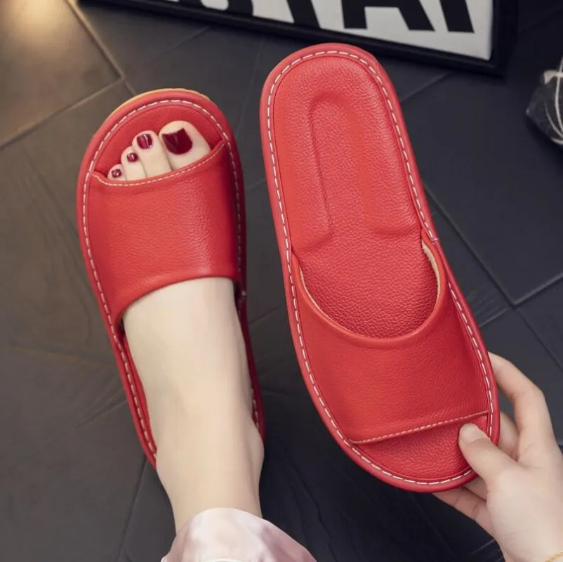 Real Cow Leather Sliding Block Indoor Sliding Block House Summer Open Toe Sandals Mens Casual Sliding Block Shoes 240612