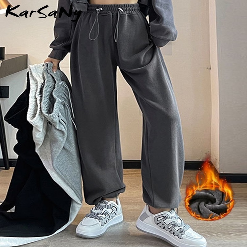 Womens Pants Capris Autumn Winter Warm Sweatpants Fleece Trousers Solid Lose Thick Casual Cotton 221122