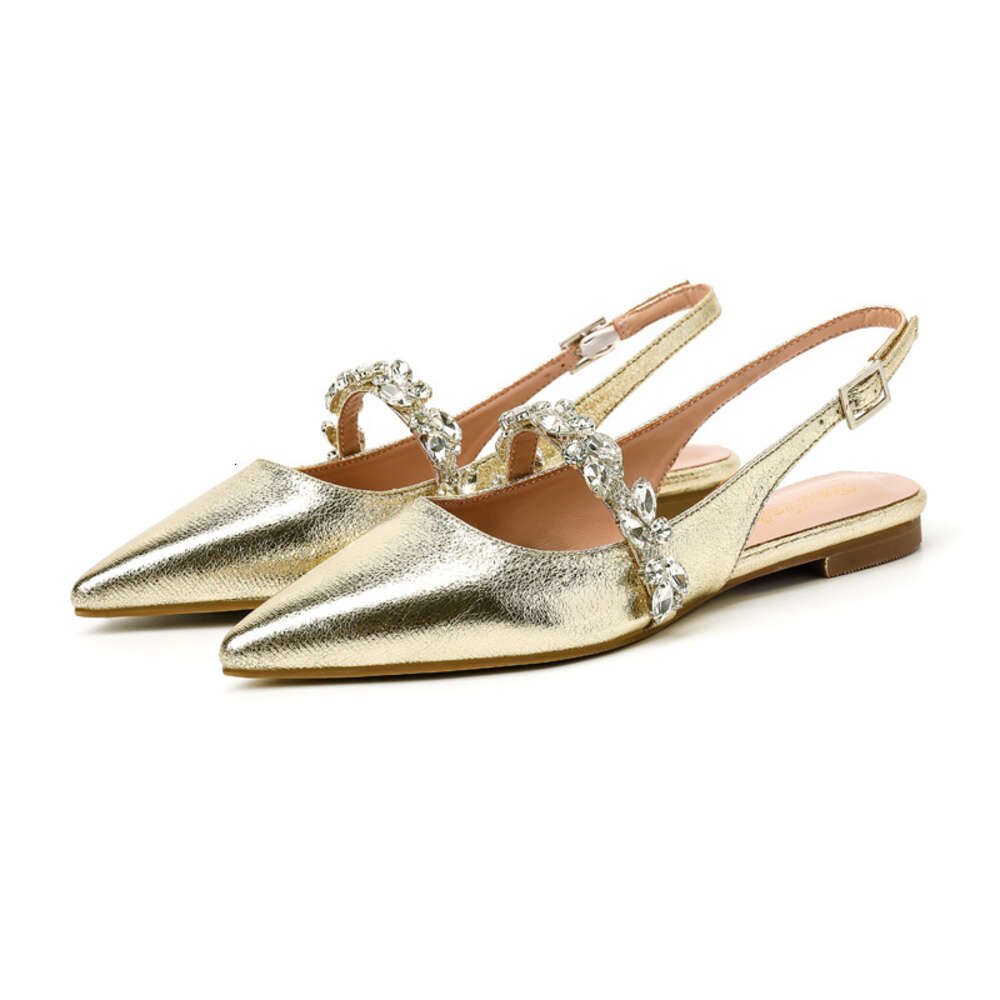 Baoyafang Gold Sier Women Wedding Flat Big Size Female Crystal Buckle Woman Bridal Party Shoes