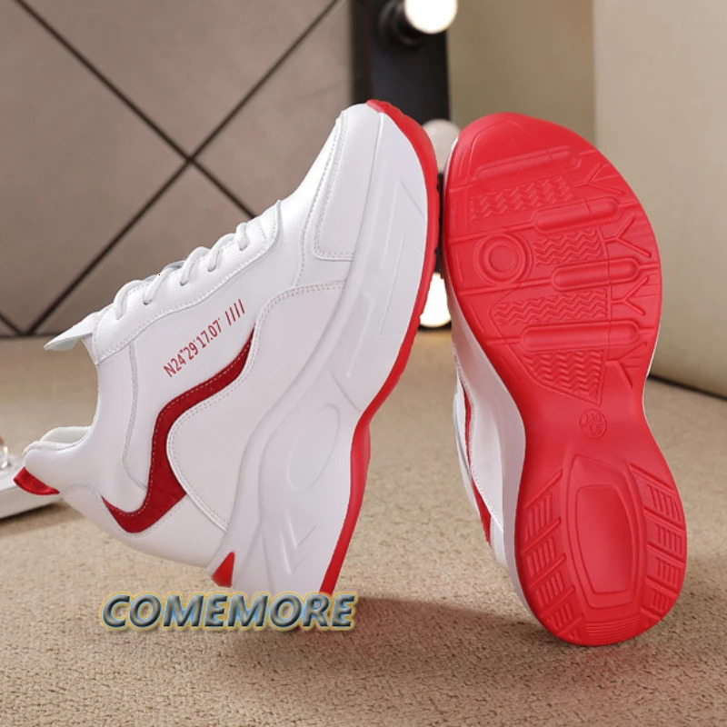 Womens leather platform sports shoes spring white shoes high heels wedge-shaped outdoor sports shoes breathable circular casual shoes 240614
