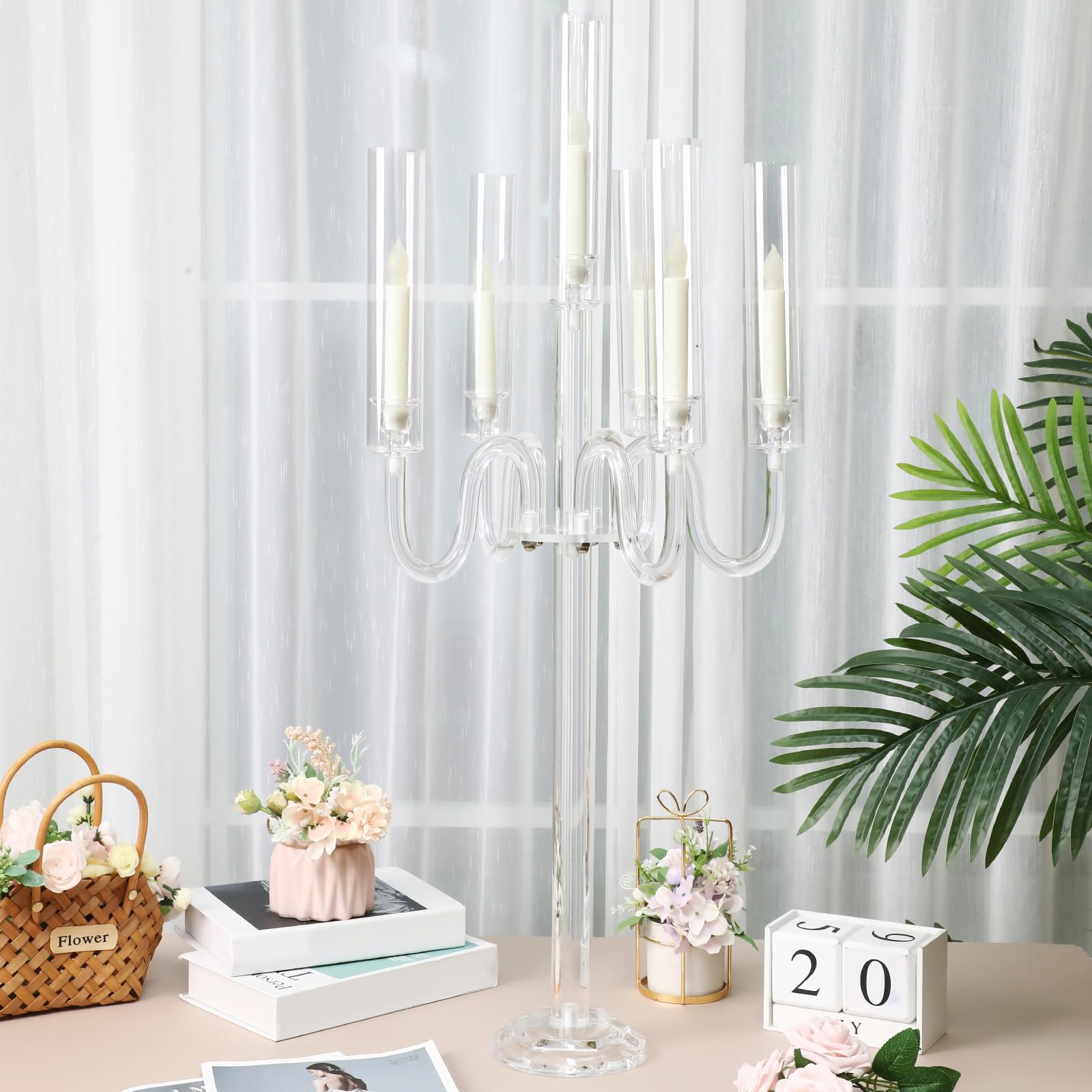 Glass 5 Arms Floor Candelabra Event Candelabrum Centerpiece Acrylic Candlesticks Crystal Candle Holders Centerpieces For Wedding Table XJ260305