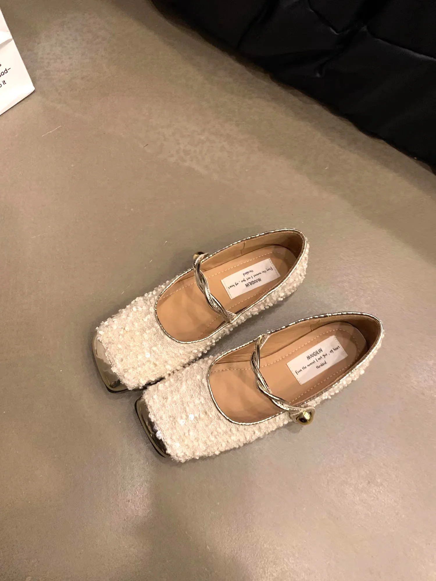 Sparkling Ballet Apartment Womens Costume Tweed Mary Jens Ballet Shoes with sequins on top 240614