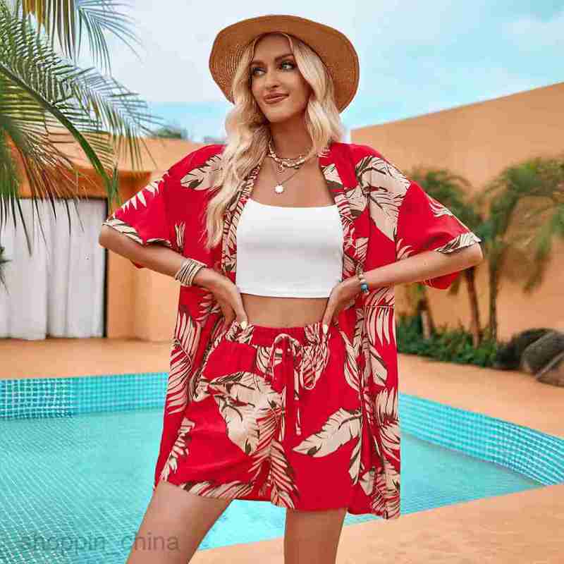 Women's Tracksuits Summer New Women's Fashion Print Leisure Holiday Style Cardigan Shorts Set Sets