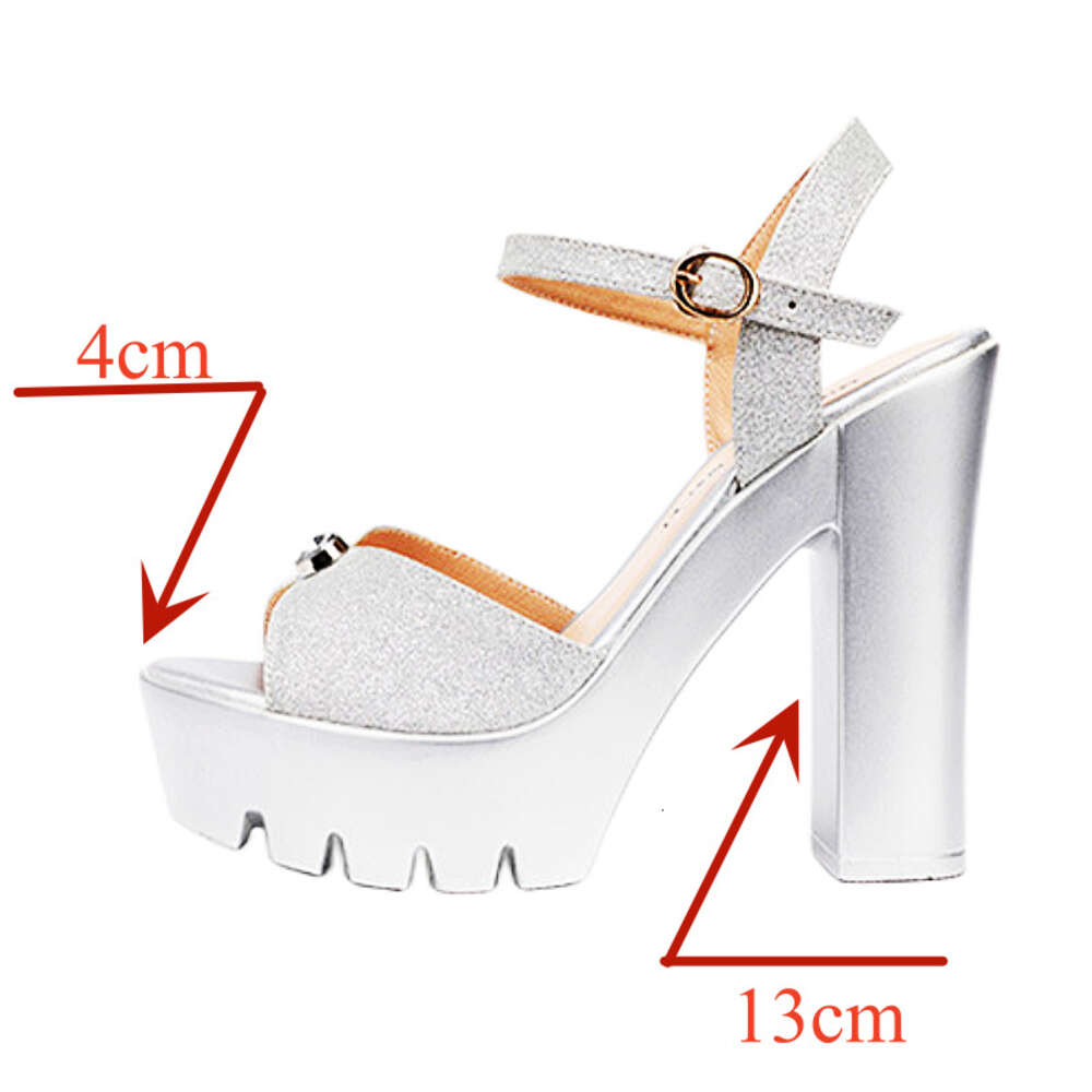 13Cm Small Size 32-43 Block High Heels Summer Wedding Shoes 2024 Thick Platform Sandals Women Soft Leather Sandal Sier
