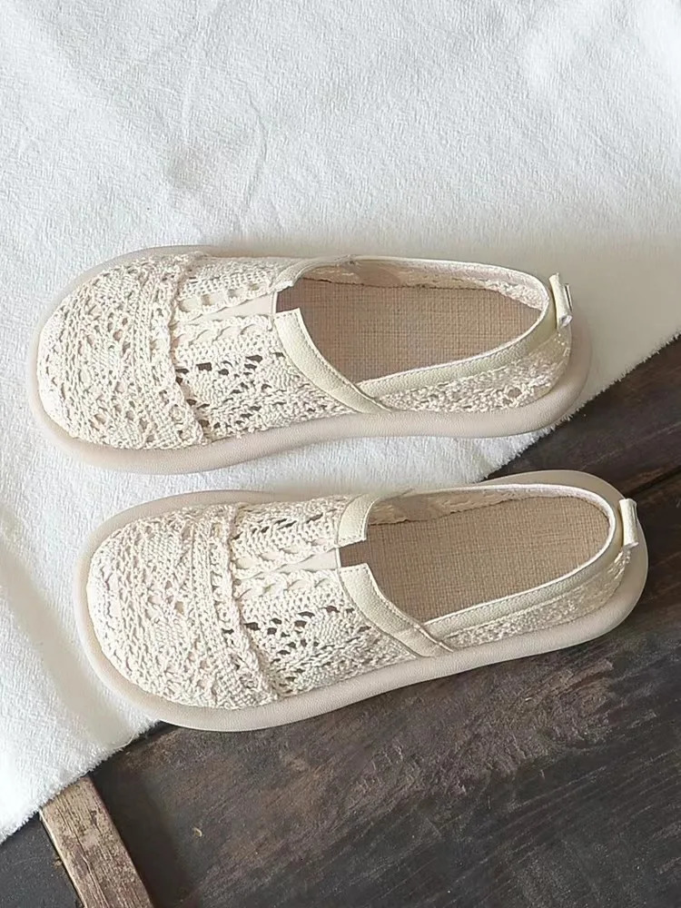 Baotou Womens Shoes Summer Hollow Breathable Mesh Shoes Literature Retro Flat Shoes Womens Shoes Sandals 240614