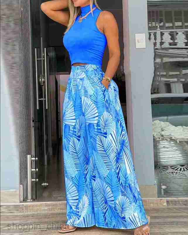 Women's Tracksuits Autumn New Women's Two Piece Tank Top Printed Long Set for Women Sets