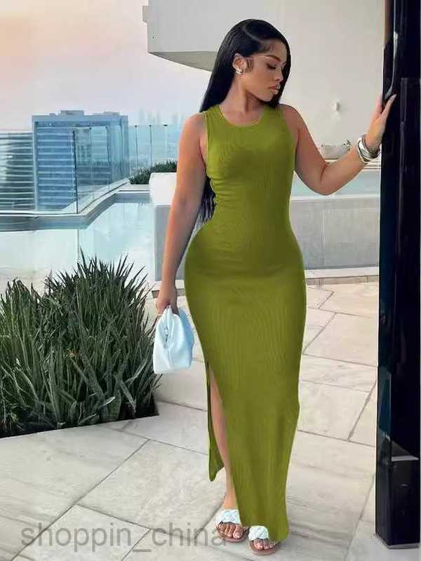 Basic Casual Women Dresses Women's Commuter Style Long Skirt Sleeveless Round Neck Waist Split Dress