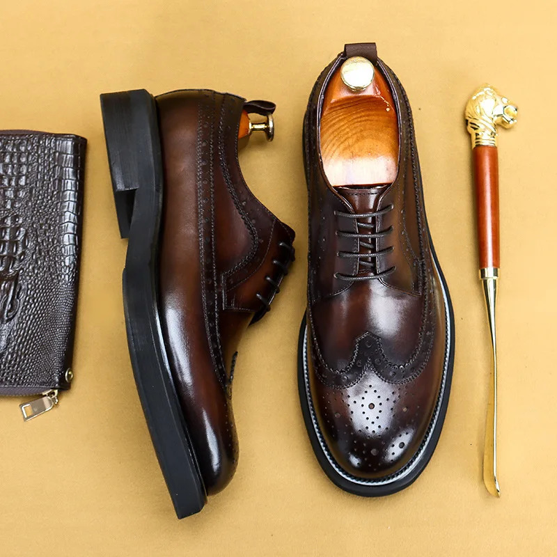 ZFTL Mens Shoes Leather Formal Embossed Shoes Mens Block Black Brown Mens Business Shoes 2024 Brother Shoes 240614