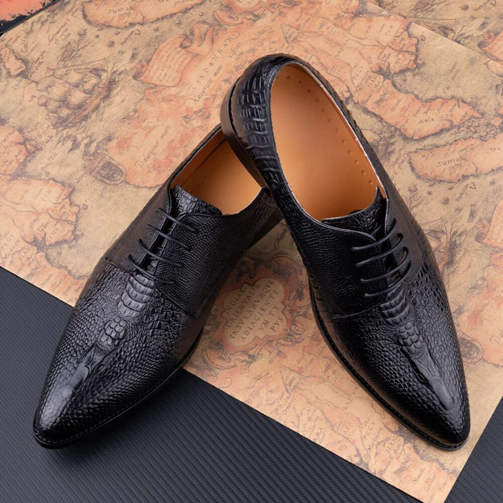 Fashion Male Derby Dress Party Printing Zapatos De Hombre Genuine Leather Oxfords Shoes Black Lace Up Daily