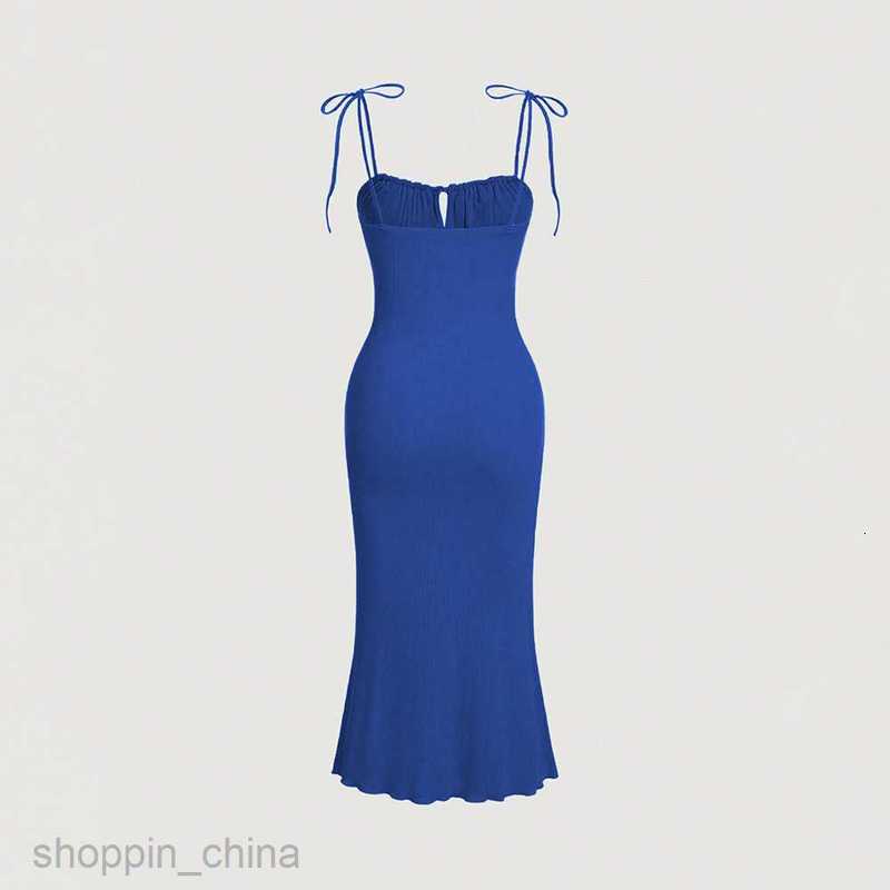 Basic Casual Women Dresses New Sexy Drawstring Tied Slim Bag Hip Fishtail Long Dress Hanging Strap Style Dress