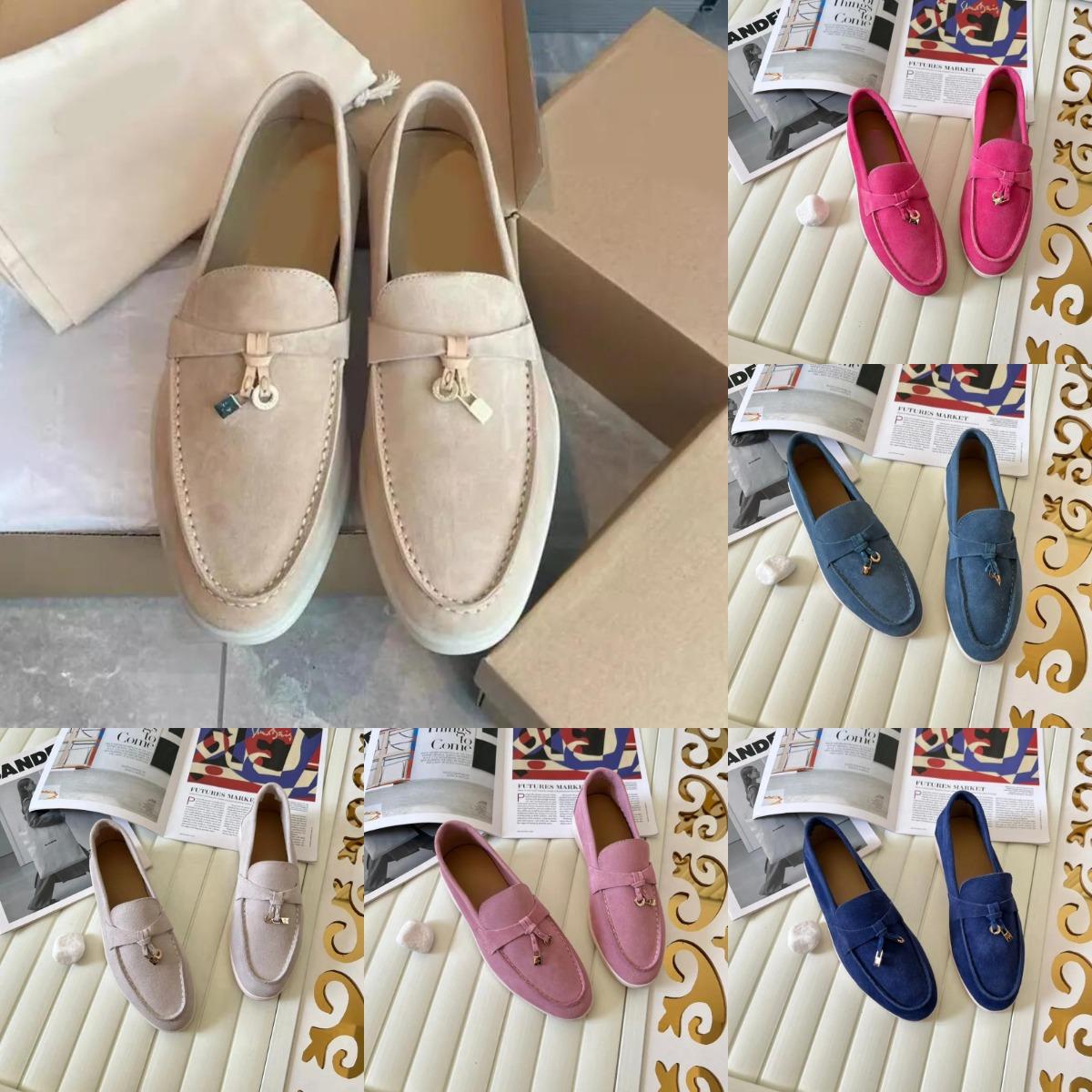 Designer 10A Casual Shoes Walk Loafers in Suede Sorbet Brown Green Pink Women Slippers Flats Loafer Real Suede Moccasin Luxury Sneakers Top Quality Slip-On Dress Shoe