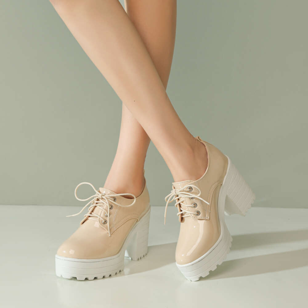 Classic Lace-Up For Women Black White Short Boot Platform Euro Style Women's Shoes Autumn Spring Punk High Heels Shoe