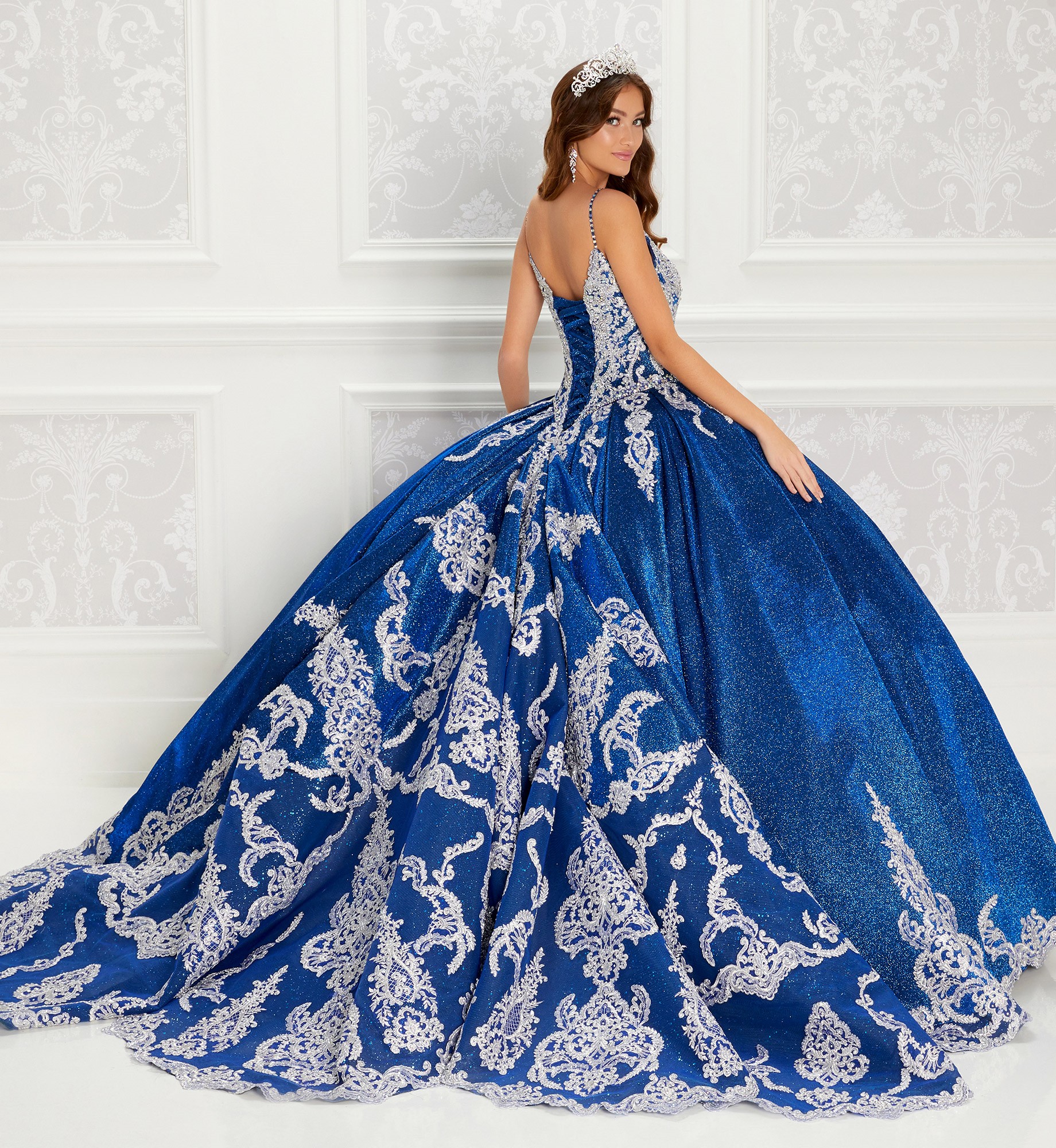 Blue Mexican Quinceanera Dresses Ball Gown Spaghetti Straps Sparkly Appliques Puffy Charro Sweet 16 Dresses 15 Anos