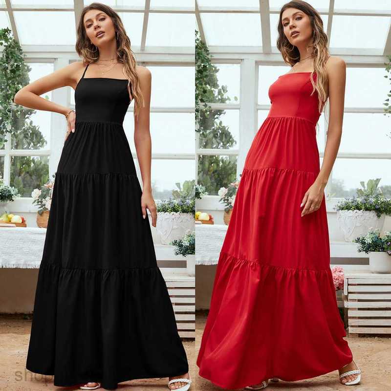 Basic Casual Women Dresses Women's New Large Swing Waist Banquet Dress Open Back Sling Style Dress