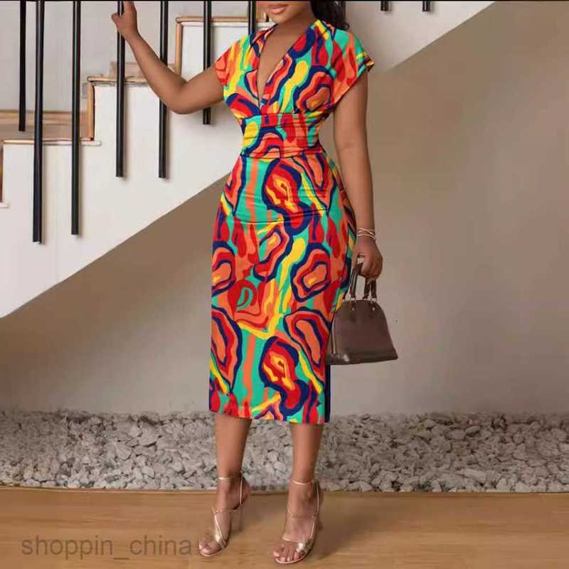 Two Piece Dress Sets Summer New Women's Printed V-neck Long Dress Waist Wrapped Hip Dress