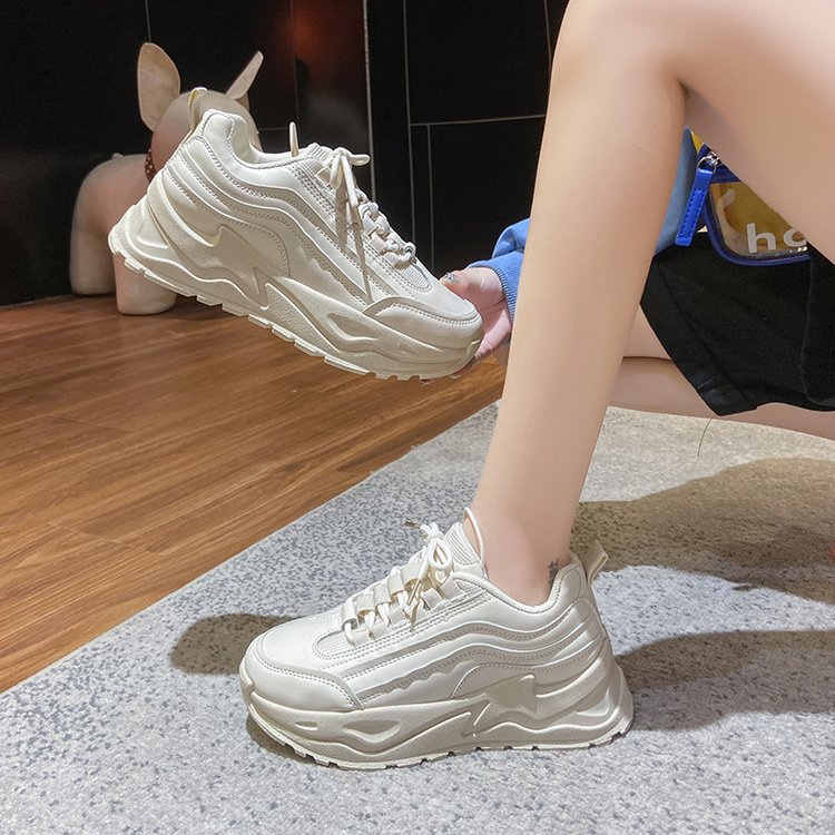 Autumn Women's Shoes Athleisure Heighten Breathable Comfortable Lightweight Versatile Shoes Triple Beige Free shipping