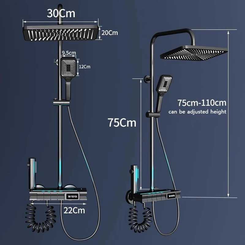 Bathroom Shower Heads Bathroom Shower System Temperature Display With LED Light Shower Set 4 Function Shower Faucet Hot Cold Temperature ControlL24613