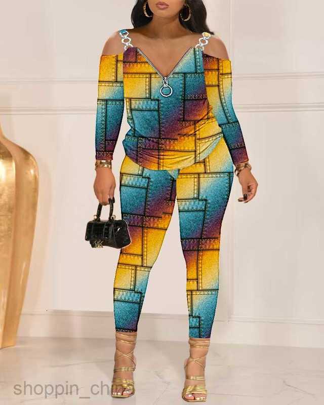 Women's Tracksuits Women's Autumn/Winter New Two Piece Zipper Printed Pants Set for Women Sets