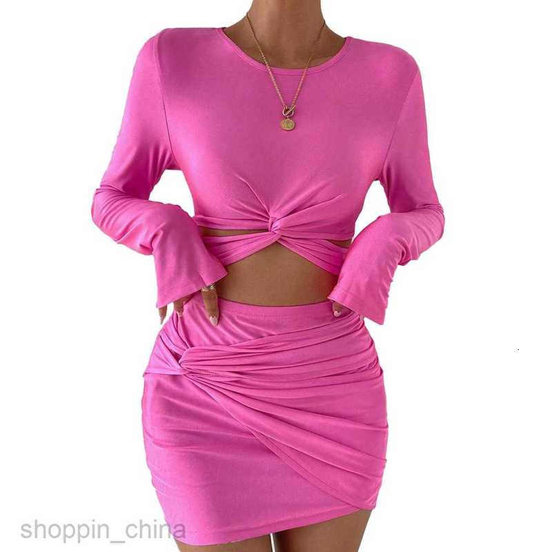 Two Piece Dress Sets Women's clothing autumn/winter new short long sleeved t-shirt elastic waist bag hip short skirt two-piece set