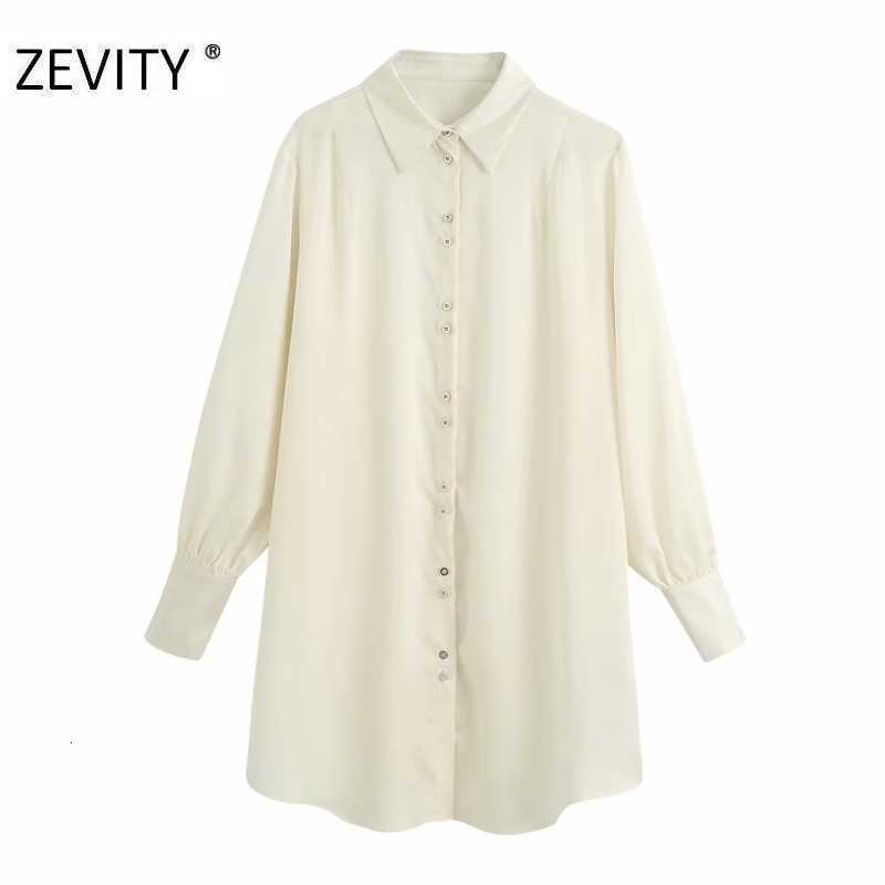 Zevity women fashion solid color single breasted long smock blouse office ladies pleat long sleeve shirt chic blusas tops LS7199 210603
