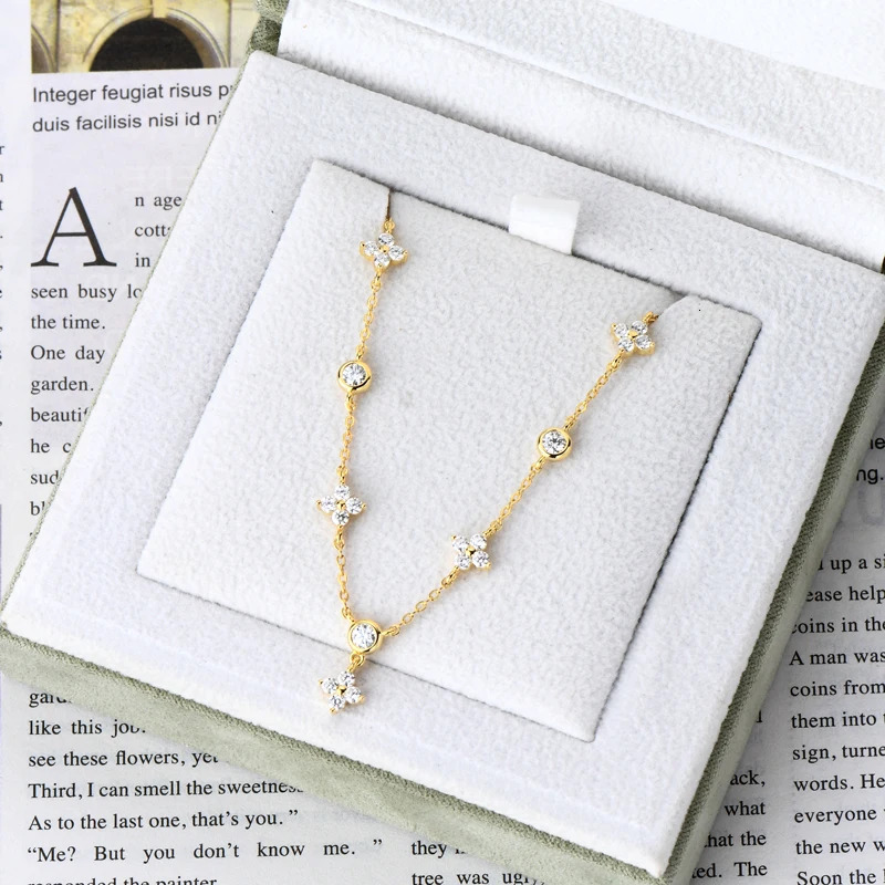 Anziw Silver 925 Four Leaf Clover Bracelet Certified D Color Bracelets Gold Plated Charm for Women Lucky Jewelry Gift 240613