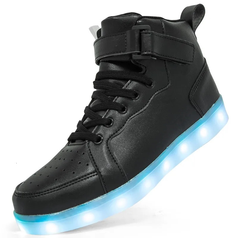 Mens and Womens High Top Board Shoes Childrens Luminous Shoes LED Light Shoes Mirror Leather Panel Shoes Large 25-47 240615