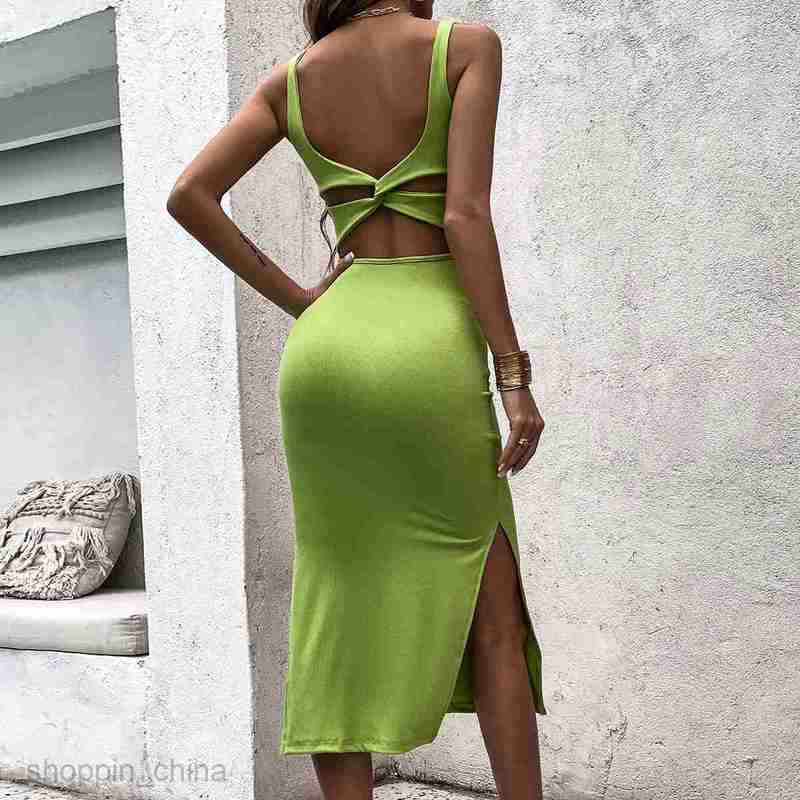 Basic Casual Women Dresses Spring/Summer Women's Sexy Open Back Slim Wrap Hip Mid length Tank Top Temperament Dress