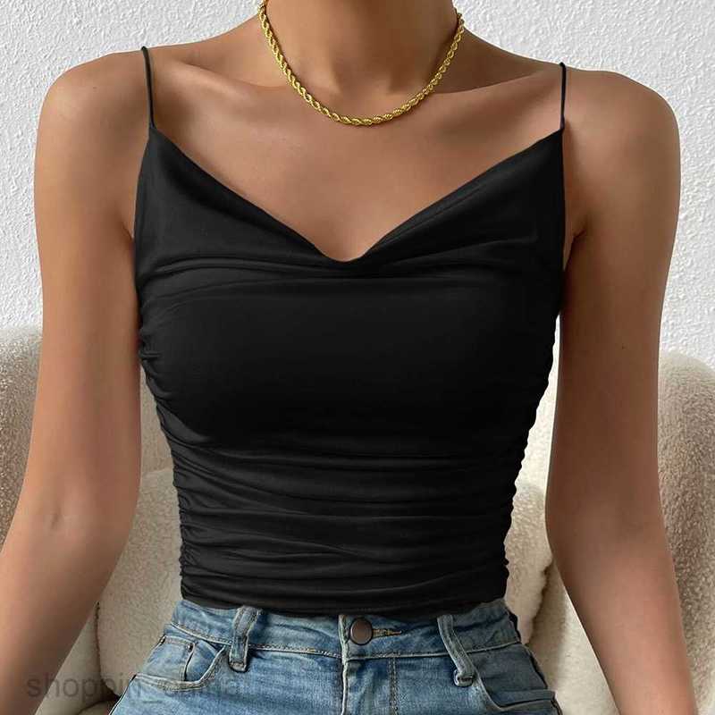 Women's T Shirt Autumn/Winter New Women's Slim and Elegant Swinging Neck Knitted Elastic Sling Top tees tops