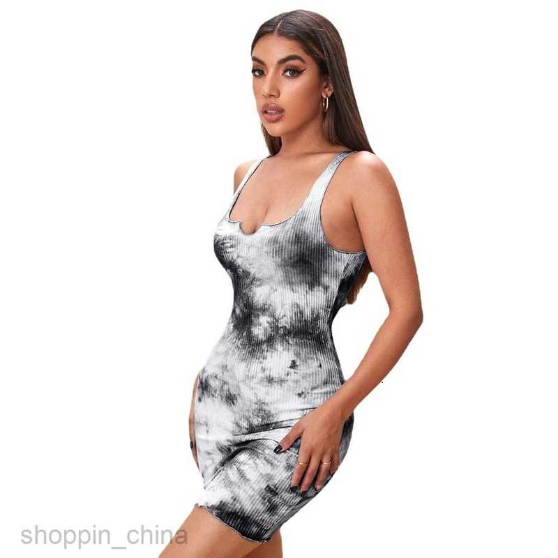 Basic Casual Women Dresses Spring/Summer Women's Sexy Slim Tie Dyed Print Wrapped Hip Short Skirt Tank Top Hanging Strap Dress