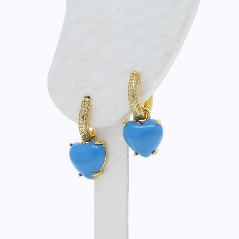 Micro Pave Bg Geometric CZ Turquoise Heart Earrings 2024 - Gold Plated Fashion Jewelry for Women