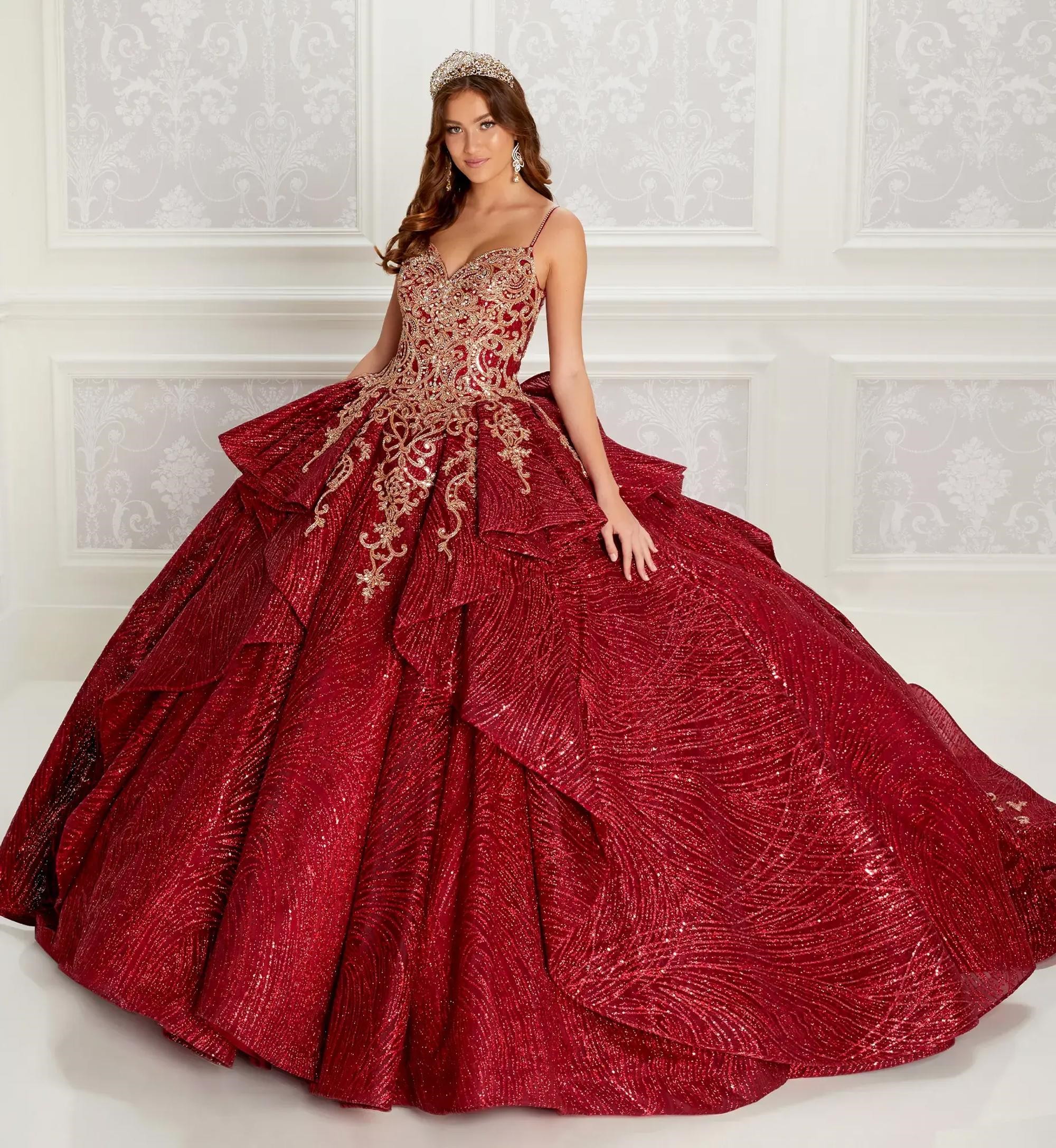 Burgundy Mexican Quinceanera Dresses Ball Gown Spaghetti Straps Sparkly Lace Beaded Puffy Charro Sweet 16 Dresses 15 Anos