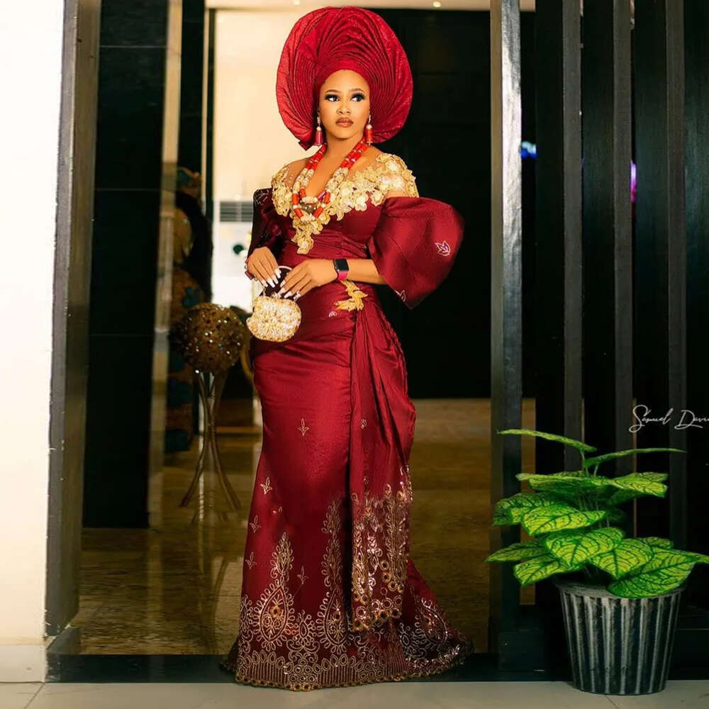 Traditional Aso Ebi Women Prom Dresses Applique Beading African Evening Bury Mermaid special Reception Dress Custom