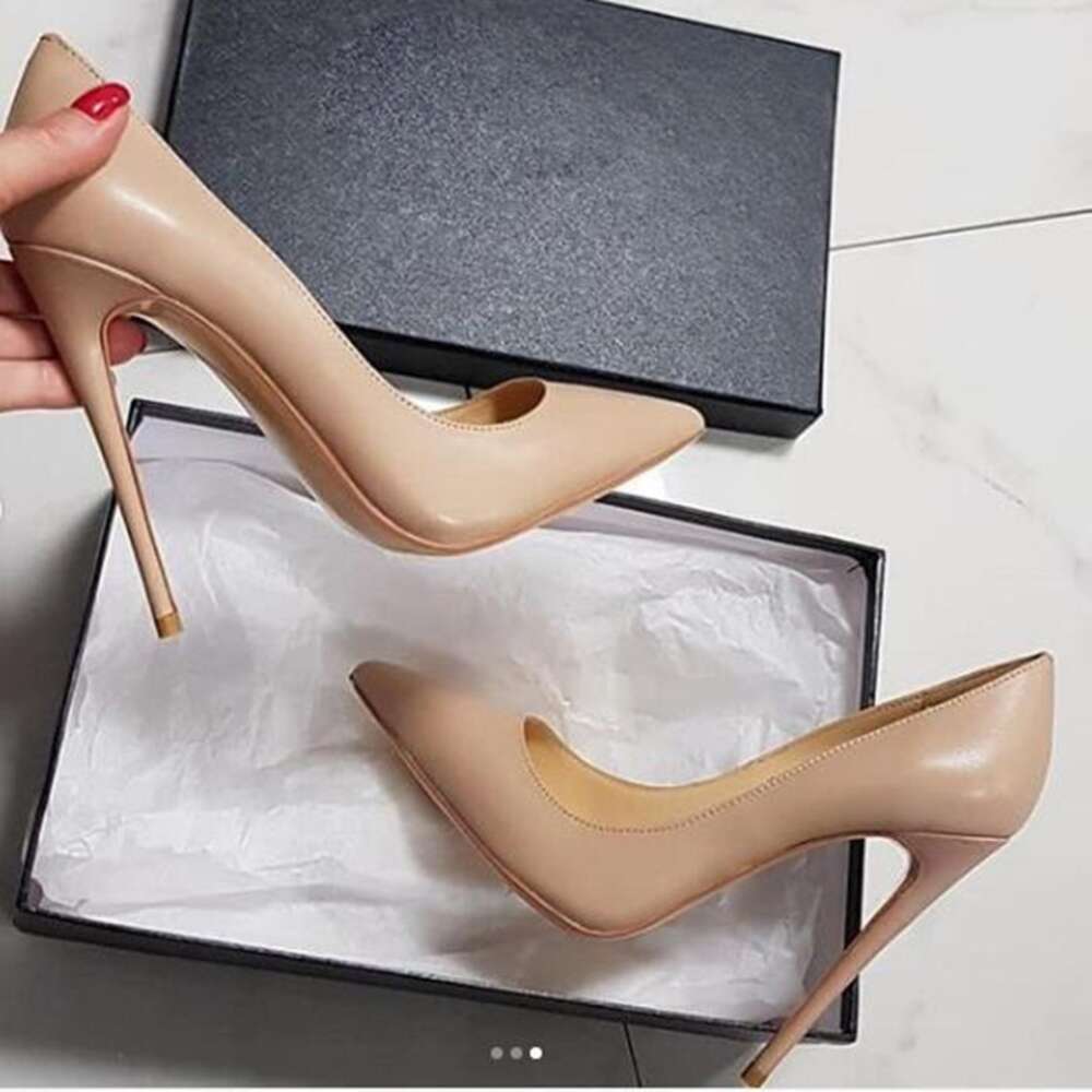 Sexy Matte Leather Stiletto High Heels Pointed Toe Slip-On Shallow Woman Party Shoes 12Cm 10Cm 8Cm Size46 Banquet Pumps