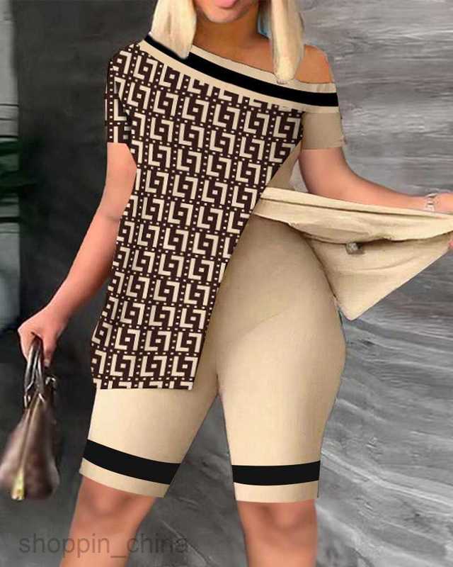 Women's Tracksuits Spring/Summer New Women's Slanted Neck Short Sleeve Split Top Shorts Set Sets