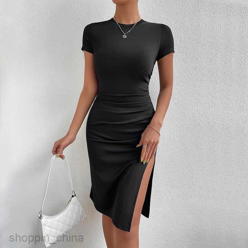 Basic Casual Women Dresses New Knitted Slim Spicy Girl Design Feeling Side Split Waist Slim Wrap Hip Skirt