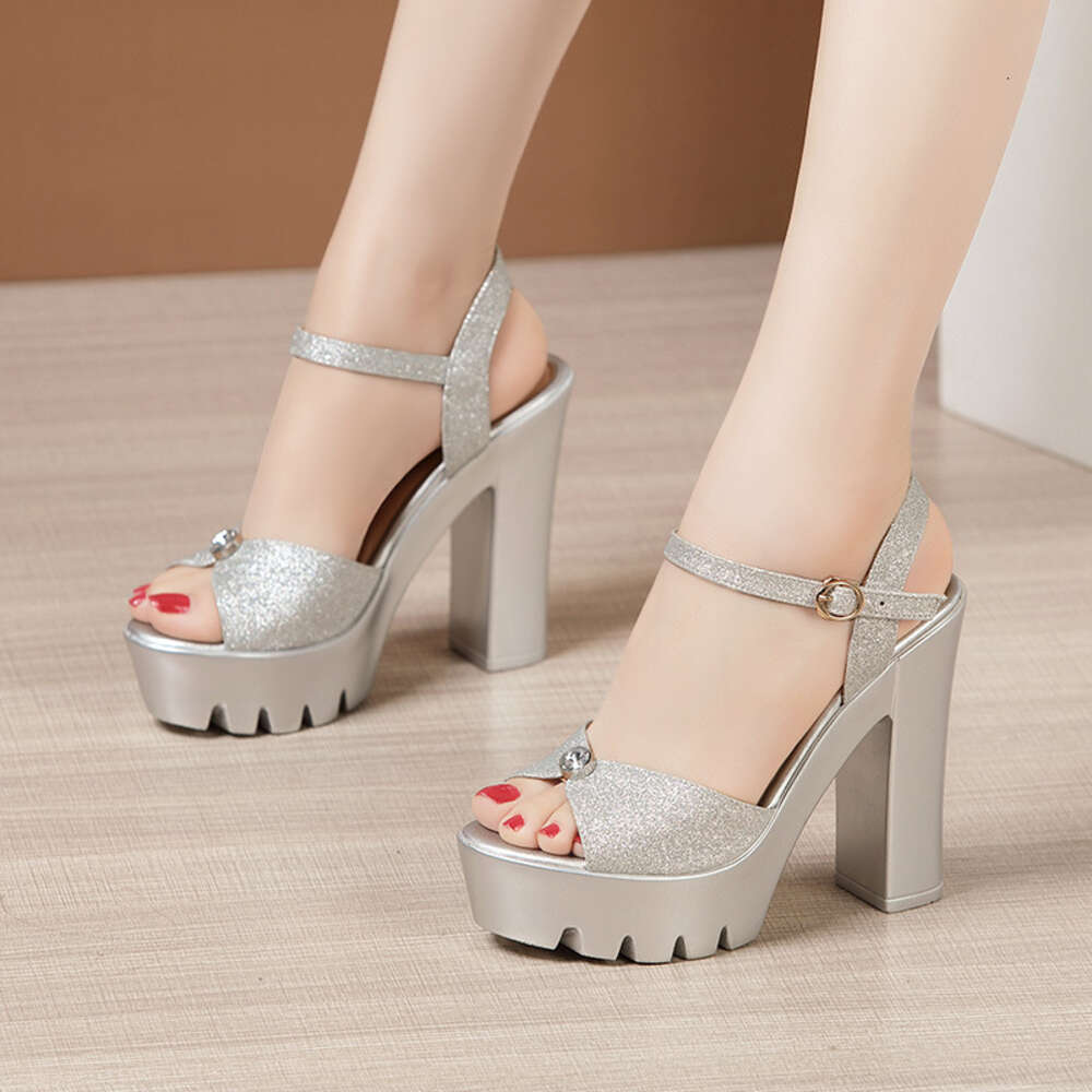 13Cm Small Size 32-43 Block High Heels Summer Wedding Shoes 2024 Thick Platform Sandals Women Soft Leather Sandal Sier