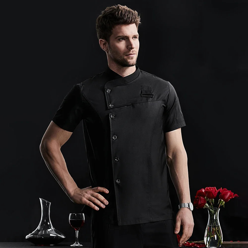 Short Sleeve Cooking Shirt Summer el Restaurant Cafeteri Back Chef Work Uniforms for Men and Women Kitchen Breathable Jackets 240604