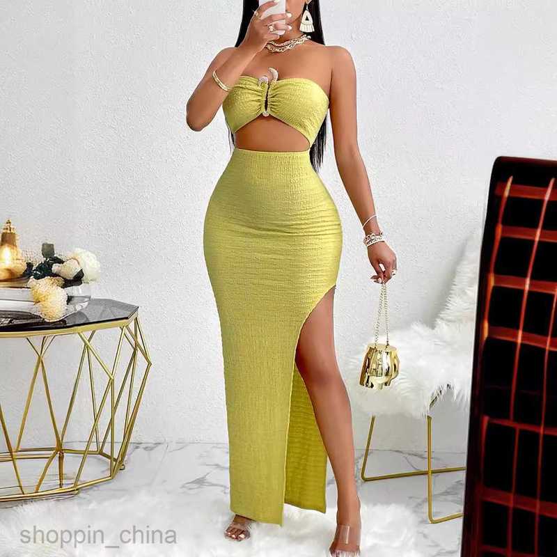Two Piece Dress Sets New women's solid color fashionable and sexy style strapless hollow out dress for women