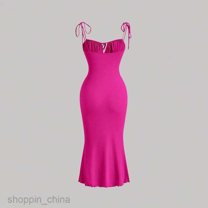 Basic Casual Women Dresses New Sexy Drawstring Tied Slim Bag Hip Fishtail Long Dress Hanging Strap Style Dress