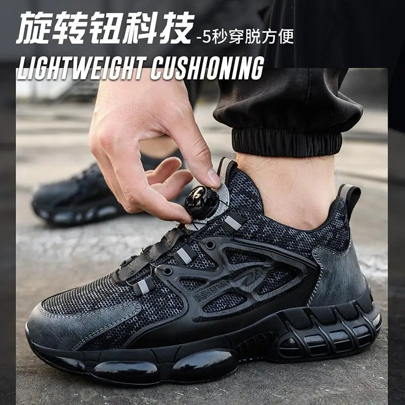 ZLMY Rotating Button Safety Shoes Men Steel Toe Sneaker Air Cushion Work Shoes Man Puncture Proof Work Safety Boots Protective 240614