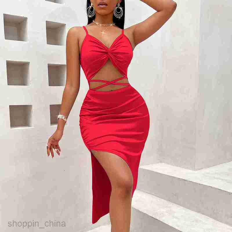 Basic Casual Women Dresses Summer New Fashion Women's Sexy Twisted Strap Colored Ding Dress